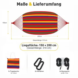 Sekey Hängematte mit Karabinern Tragetasche aus Baumwolle Doppelhängematte für Outdoor, bis 200 kg Belastbar, für Garten, Balkon Terrasse Indoor ... - Rot