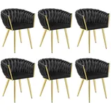 Tectake Esszimmerstuhl Astano Samt schwarz/gold 6er Set