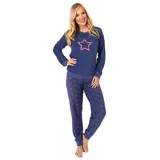 RELAX by Normann Normann Frottee Pyjama langarm Schlafanzug Bündchen und Sterne in blau | Gr.: 44-46