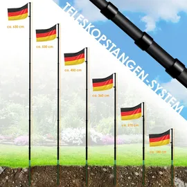 Kesser KESSER® Teleskop Fahnenmast Aluminium 6,30m Bodenhülse 60cm inkl Deutschlandfahne Höhenverstellbar Flaggenmast Mast Deutschland Flagge Alu