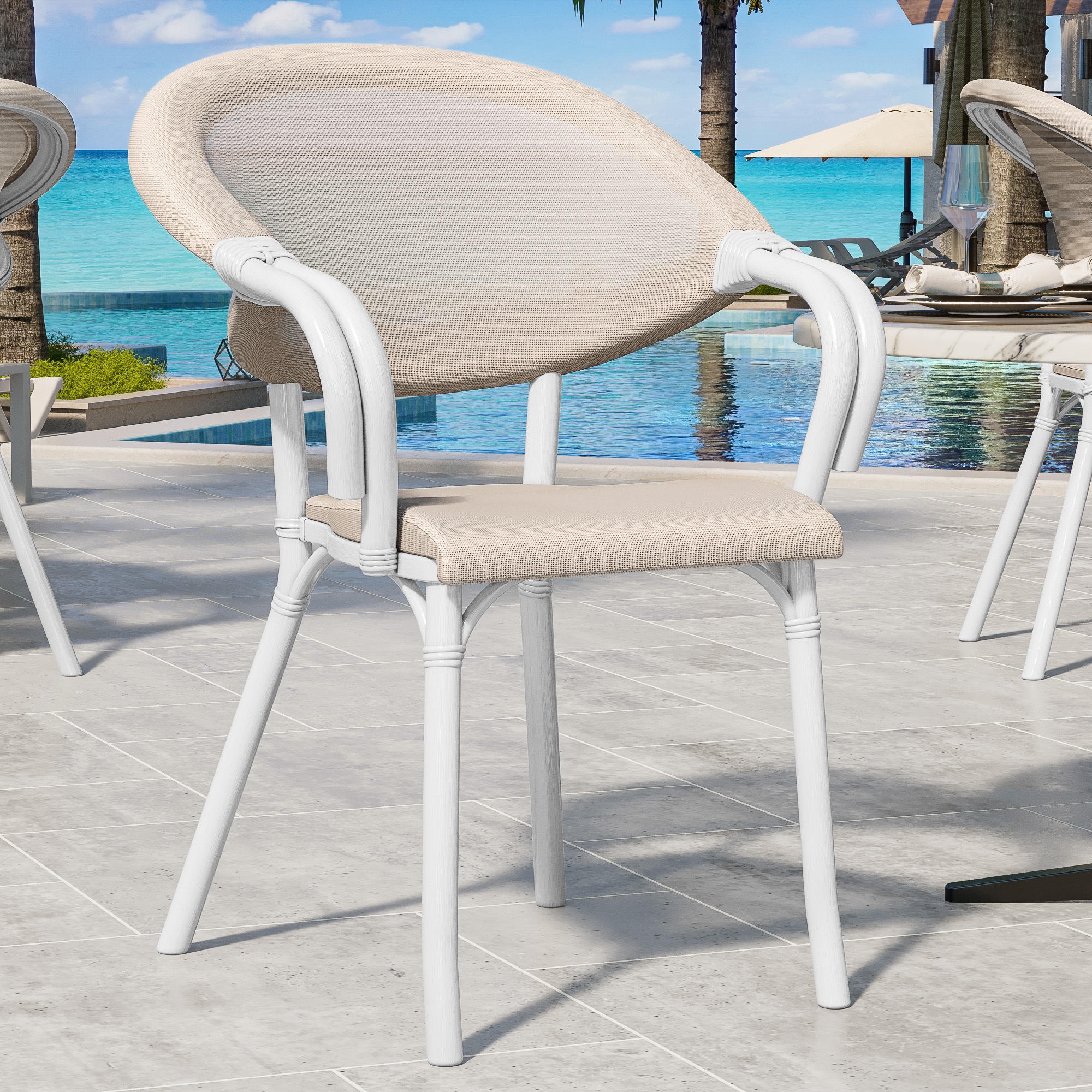 4er-Set Bsitro Textilen Stuhl | Schwarz | Weiß | Stapelbar | Textilen Gewebe Stuhl, Terrassen Textilen Stuhl, Outdoor Textilen Stuhl