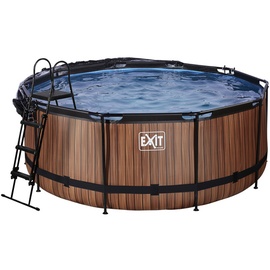 EXIT TOYS Wood Pool 360 x 122 cm inkl. Sandfilterpumpe, Abdeckung und Wärmepumpe