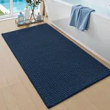 DEXI Chenille Badezimmerteppich 60 x 110 cm Blau, weiche und saugfähige Badematte mit Rutschfester Unterseite, waschbarer Badvorleger für Badezimmer, Dusche & Waschküche
