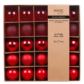 inges magic & goodz Weihnachtskugeln Glas 6cm 25er Set - Merry Red teils transparent