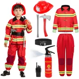 Spooktacular Creations Feuerwehrmann Kostüm, Kinder Feuerwehr Rollenspiel Set mit Feuerlöscher, Feuerwehrhelm, Feuerwehrmann Spielzeug, Feuerwehrmann Verkleidung für Jungen Mädchen Karneval Halloween