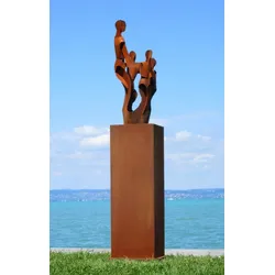 Casa Padrino XXL Garten Deko Metall Skulptur Freunde auf Säule Rost H. 182 cm