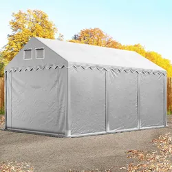 TOOLPORT  4x6 m Lagerzelt, PVC-Plane, grau, mit Bodenrahmen, mit Statik (Erduntergrund) - (49862)