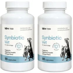 LAB-V Synbiotic Vet - Unterstützung der Magen-Darm-Gesundheit und Darm-Mikroflora für Hunde und Katzen 2x90 Kapseln