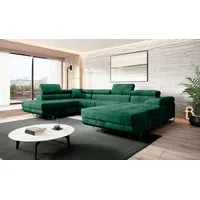 Easy4You Flaschengrün Ecksofa Varberg Velours in U-Form 345 x 72 x 205 cm mit Schlaffunktion und Bettzeugbehälter - Schlafsofa mit Bettkasten - E... - Grün