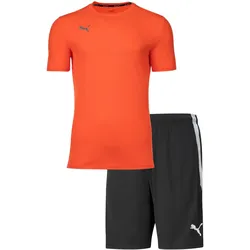 PUMA Herren Finisher Set - Training Shorts kurz, Funktionsshirt Rundhals uni Schwarz/Orange L
