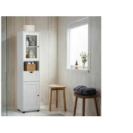 VASAGLE Badschrank 40 x 30 x 165 cm Weiß Holz/Kunststoff/Spanplatte