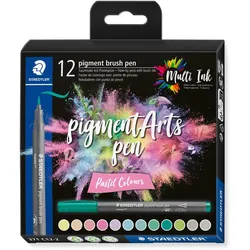 STAEDTLER Pigment Arts Brush Pen Pastel Colors, 12 Farben, Mehrfarbig, Rund, Kun