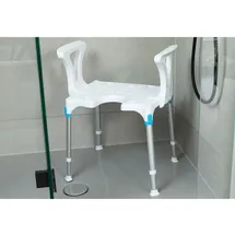 Eschenbach Laguna Duschhocker mit Armlehnen und Hygieneausschnitt höhenverstellbar 150 kg weiß