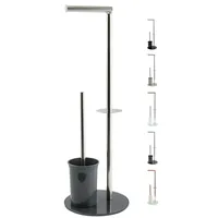 MSV Bergamo Stand Garnitur WC Bürste Rollenhalter Toilettenbürste Klobürste Klopapierhalter aus Edelstahl und Glas Grau 3in1, Grey