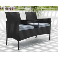 Costway Gartenbank mit Tisch, 2-Sitzer Polyrattan Sitzbank, Sitzgruppe, Gartenmöbel,
