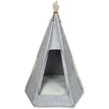 jilda-tex Tipi Zelt für Haustiere Hunde Katzen Bett Filou Hütte Filz mit Kissen Holzgestell Verschiedene Größen/Farben (90x65x57 cm, Hellgrau)