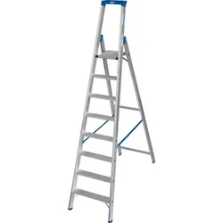Krause Stufenstehleiter aus Aluminium, mit 2 Sicherheitsgurten, 8 Stufen