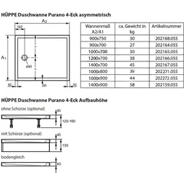 Hüppe Purano Duschwanne, rechteckig, 1000x800mm, 202271055