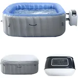 Mendler Whirlpool HWC-N97, 6 Personen, In-/Outdoor heizbar aufblasbar Pumpe PVC laminiert, eckig 198cm grau-blau
