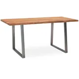 KADIMA DESIGN Schreibtisch Massivholz Baumkante Chromgestell Handarbeit TARN, Goldbraun-Chrom 160x80x76 cm
