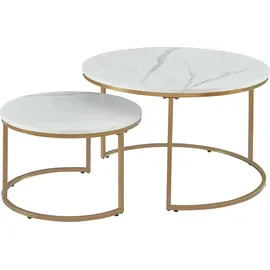 [en.casa] Couchtisch Christchurch 2er Set Marmoroptik, Weiß/Gold