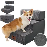 Sytopia Hundetreppe für Kleine Hunde 3 Stufen, Hundetreppe für Bett Sofa 40cm Hoch, Haustiertreppe waschbar, Hundetreppe, hochdichter Schaumstoff, für verletzte Hunde, ältere Hunde(34cm Höhe, Grau)