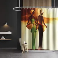 Duschvorhang 180x180 Afrika, Wasserdicht Anti Schimmel Duschvorhänge 3D Frau, Shower Curtains Waschbar mit 12 Ringe, Duschrollo für Badewanne, Dusche Badezimmer