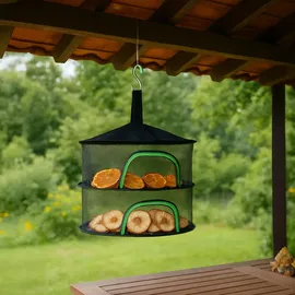 Relaxdays Trockennetz faltbar, Dörrnetz Ebenen für Kräuter, Obst, Gemüse, Fischtrockner zum Aufhängen, orange/schwarz