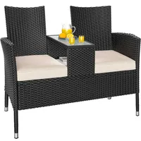CASARIA Polyrattan Kino Bank Schwarz 143x55x88cm