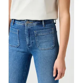 Wrangler Bootcut-Jeans "Flare", Damen, Gr. 31, Länge 30, blau (raven), Denim/Jeans, Obermaterial: 80% Baumwolle, 18% Polyester, 2% Elasthan, unifarben, ausgestellt lang, Jeans, im Retro-Design mit ausgestelltem Bein
