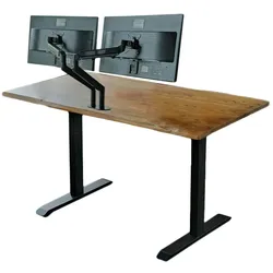 KAWOLA Schreibtisch LORA mit Monitorhalterung elektrisch höhenverstellbarer Schreibtisch 120x80cm mit Baumkante massiv