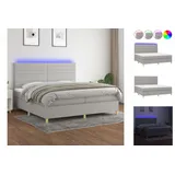 vidaXL Boxspringbett mit Matratze & LED Hellgrau 200x200 cm Stoff