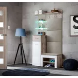 99rooms Garderoben-Set Gusta VI, (Set (3-St), Garderobenset), Schrank mit Regalen, Paneel, Sitzbank mit Kissen, gepolstert, mit LED