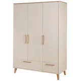 roba® Kinderkleiderschrank Jil - 3-türig mit 2 Schubladen - Soft-Close & Metallkleiderstange Griffe & Füße aus Massivholz - Cashmere / Chestnut beige