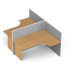 Tischtrennwand-Set mit ergonomischem Tisch PRIMO, T-Form, Textil, 2 Plätze, Buche