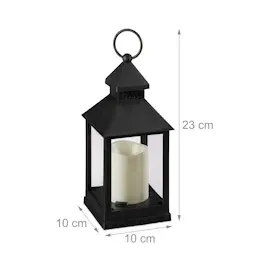 Relaxdays LED Laternen 2er Set, Kerze mit Flammeneffekt, Outdoor geeignet, nostalgische Deko-Laterne, H: 23 cm, schwarz