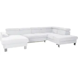 Polstergarnitur COTTA "Komaris U-Form", weiß, B:320cm, Sitzmöbel-Sets, Set bestehend aus: Wohnlandschaft mit Kopfteilverstellung & Hocker