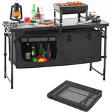 Vevor Camping Küchentisch klappbarer Kochtisch Outdoor, 3-Fach höhenverstellbar, tragbare Kochstation aus Aluminium mit Organizer & Tragegriff, für Grillpartys Picknicks Wohnmobilreisen Schwarz