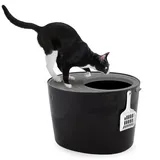 Iris Ohyama Katzenklo mit Schaufel, bis 7 kg, Schwarz/Grau, mit Deckel, Katzentoilette, leicht reinigen, Für große Katzen, Kätzchen, geschlossen, XXL Toilette, BPA-frei, Cat Litter Box, PUNT-530
