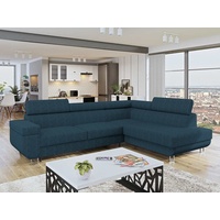 MIRJAN24 Ecksofa Fonti Cord, mit Schlaffunktion und Bettkasten, Ecksofa für Wohnzimmer, Einstellbare Kopfstützen blau