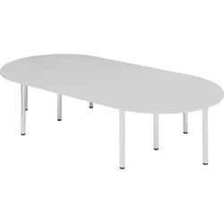 bümö Konferenztisch oval 320x160 cm großer Besprechungstisch in grau, Besprechungstisch mit Chromfüßen, Meetingtisch für 8 Personen, Tisch für