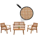 MCW Garten-Garnitur MCW-N46, Lounge-Set Gartenlounge Bank Sessel Tisch, Holz Akazie MVG-zertifiziert ~ Kissen creme