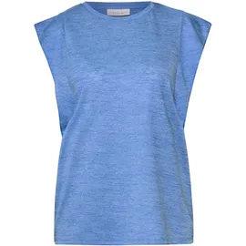 street one studio STREET ONE STUDIO, Damen, Gr. 42, blau (sunset blau), Stoff, 80% Polyester, 20% Viskose, unifarben, normal normal, Rundhals, Volant, Tops Trägertop, Rundhalsausschnitt