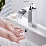 Wasserhahn Bad, Wasserhahn für Waschbecken, warm und kalt, verstellbar, Wasserhahn für Waschbecken, Wasserfall, Armatur, Badezimmer, Messing H59, einfach zu montieren