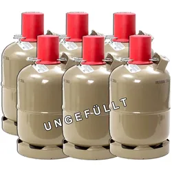 6 x Camping Propangas Flasche 5kg grau,  ungefüllt, für Camping, Gasgrill, Gasko...