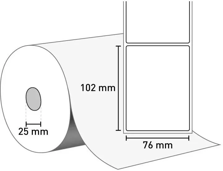 Recycled Midgloss Paper Label (Recyclingpapier) 76 mm x 102 mm / weiß / permanent / 25 mm Kern / 650 Etiketten je Rolle / gestanzt