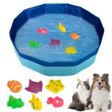 Katzenpool mit Spielzeug, Pool Spielzeug mit Fisch Spielzeug, Tragbares Katzenpool Hundepool, Interaktives Katzenspielzeug, Kleine Planschbecke, Sommer Wasserspielzeug für Katze Hunde (30 x 10 CM)