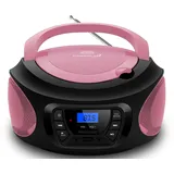 Cyberlux CL-620 tragbarer CD-Player (CD, Kinder CD Player tragbar, Boombox, Musikbox, FM Radio mit MP3 USB) rosa