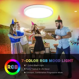 lqwell LQWELL® LED Deckenleuchte Dimmbar mit Fernbedienung, 32W 3400LM 3000-6500K RGB LED Deckenlampe, Runde Flache Deckenbeleuchtung IP44 , 400 * 40mm