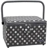 SEMPLIX Nähkorb Größe L, Polka Dots Anthrazit/Grau (30,5x22,5x19cm), Nähkästchen im frechen Punktedesign, Naehkasten in 5 trendigen Farben